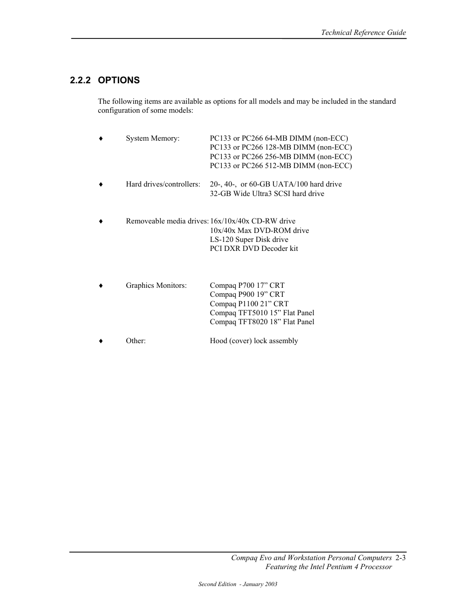 Options | Compaq W4000 User Manual | Page 29 / 229