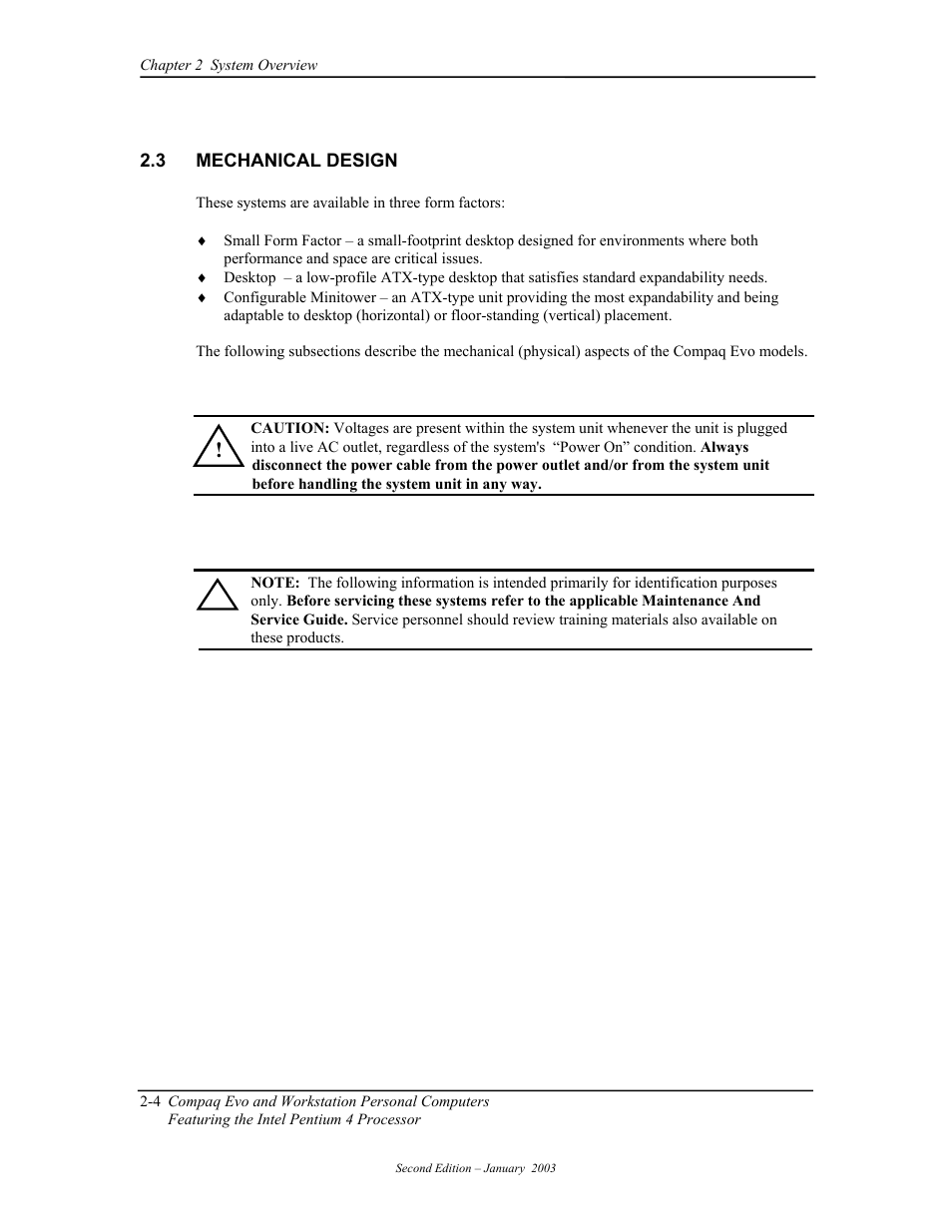 Mechanical design | Compaq W4000 User Manual | Page 30 / 229