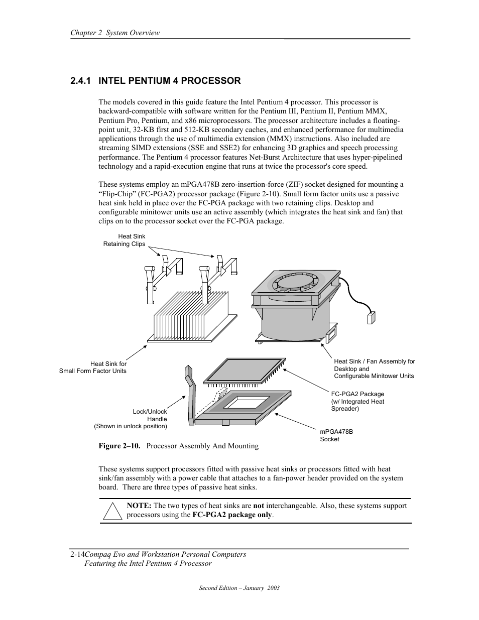 Intel pentium 4 processor, 1 intel pentium 4 processor | Compaq W4000 User Manual | Page 40 / 229