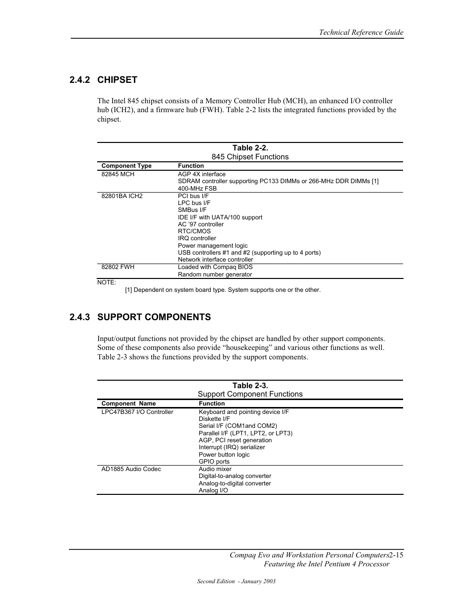 Chipset, Support components, 2 chipset | 3 support components | Compaq W4000 User Manual | Page 41 / 229