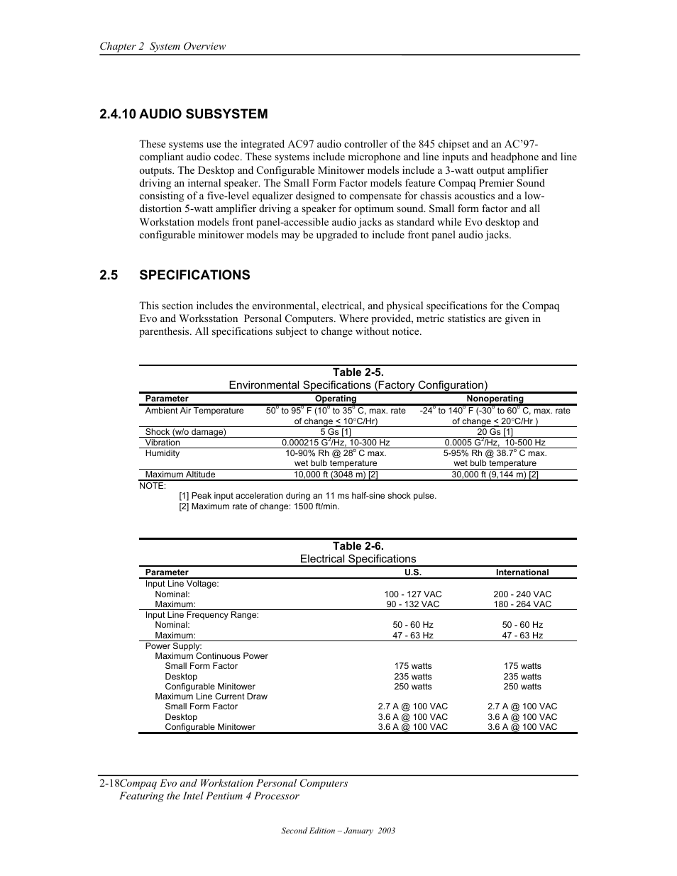 Audio subsystem, Specifications, 10 audio subsystem | 5 specifications | Compaq W4000 User Manual | Page 44 / 229