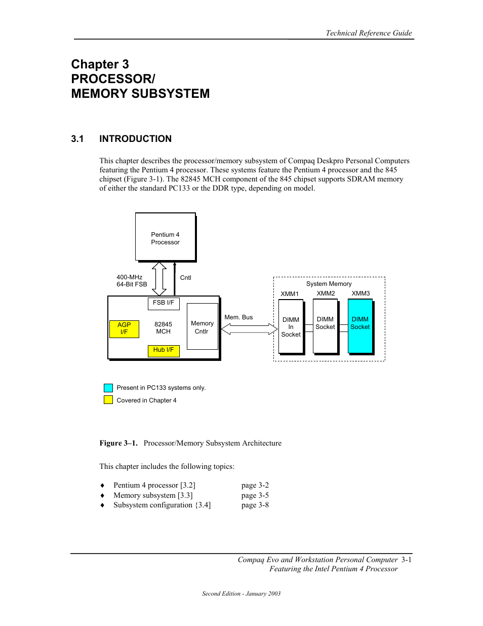 Chapter 3 processor/memory subsystem, Introduction, 1 introduction | Compaq W4000 User Manual | Page 47 / 229