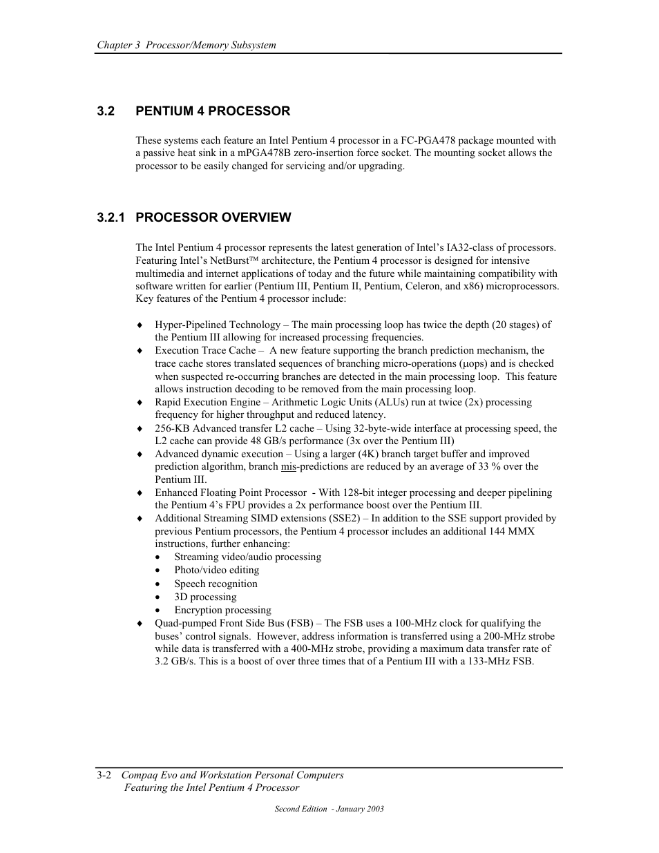 Pentium 4 processor, Processor overview | Compaq W4000 User Manual | Page 48 / 229