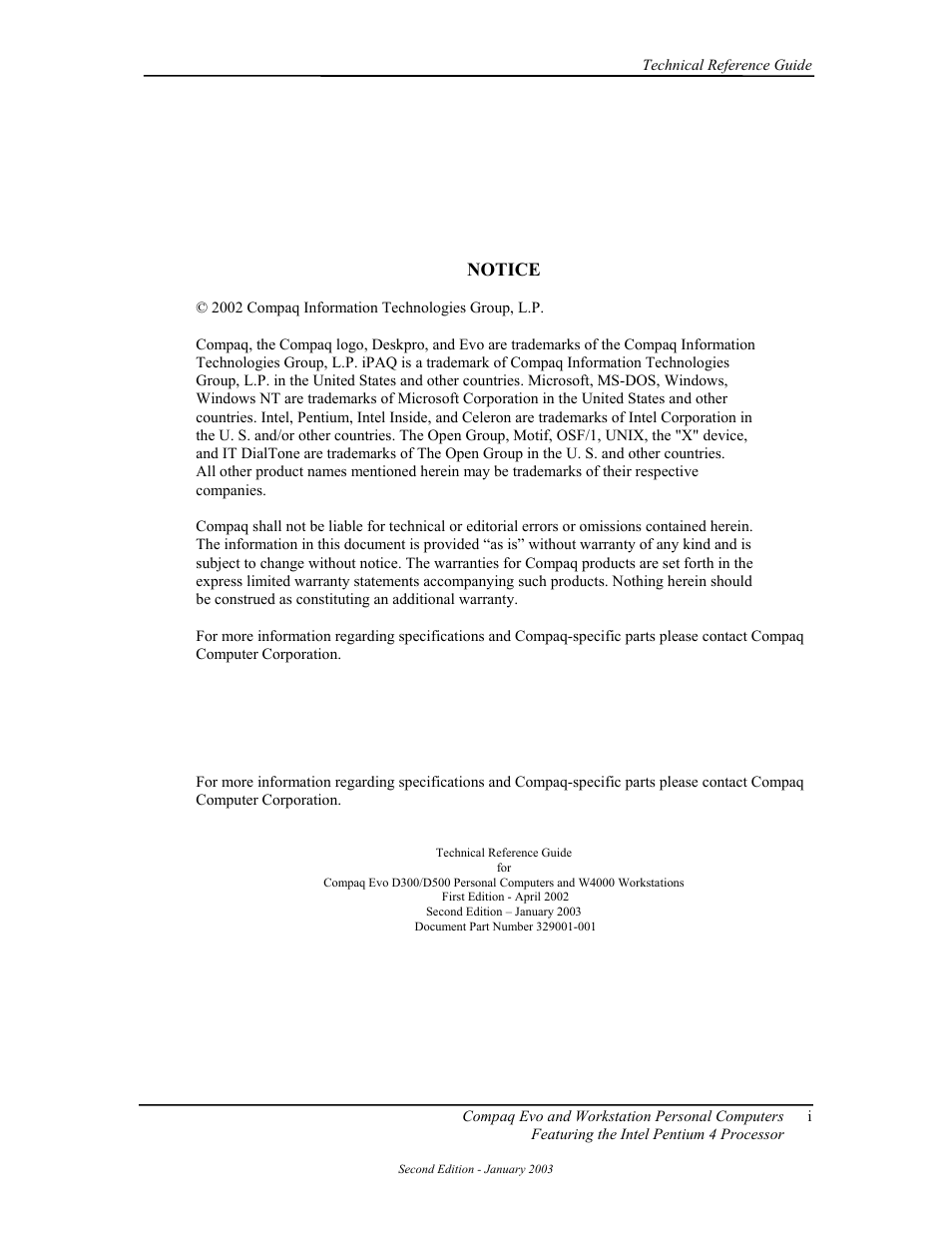 Notice | Compaq W4000 User Manual | Page 5 / 229