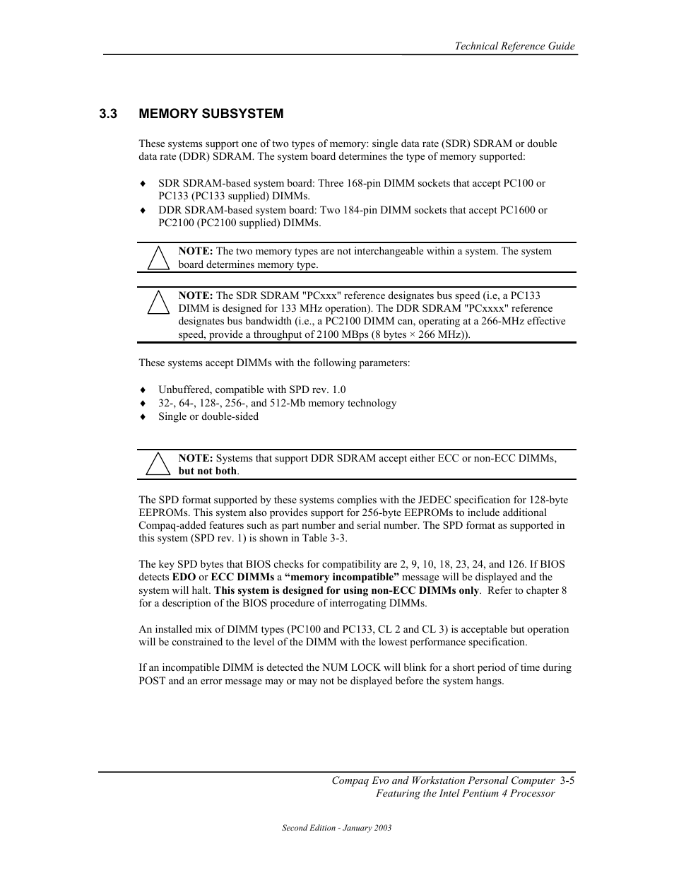 Memory subsystem | Compaq W4000 User Manual | Page 51 / 229