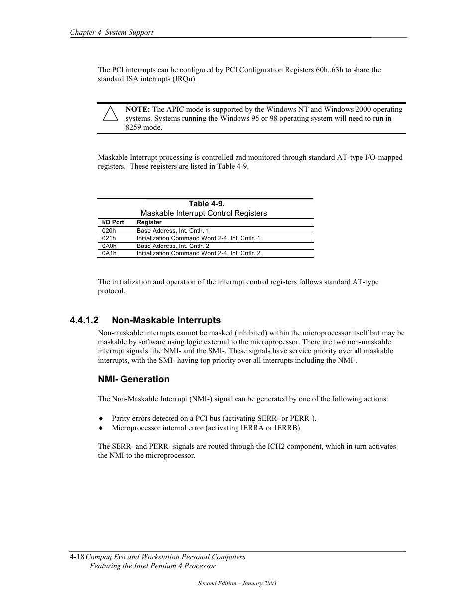 Non-maskable interrupts | Compaq W4000 User Manual | Page 72 / 229