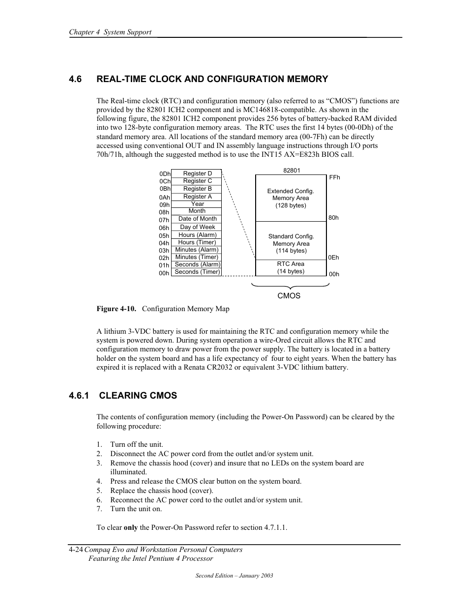 Real-time clock and configuration memory, Clearing cmos, 1 ari | Cle ng cmos | Compaq W4000 User Manual | Page 78 / 229
