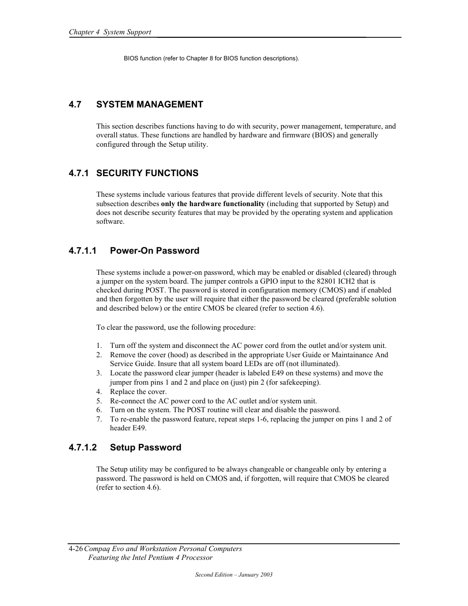 System management, Security functions, Power-on password | Setup password | Compaq W4000 User Manual | Page 80 / 229