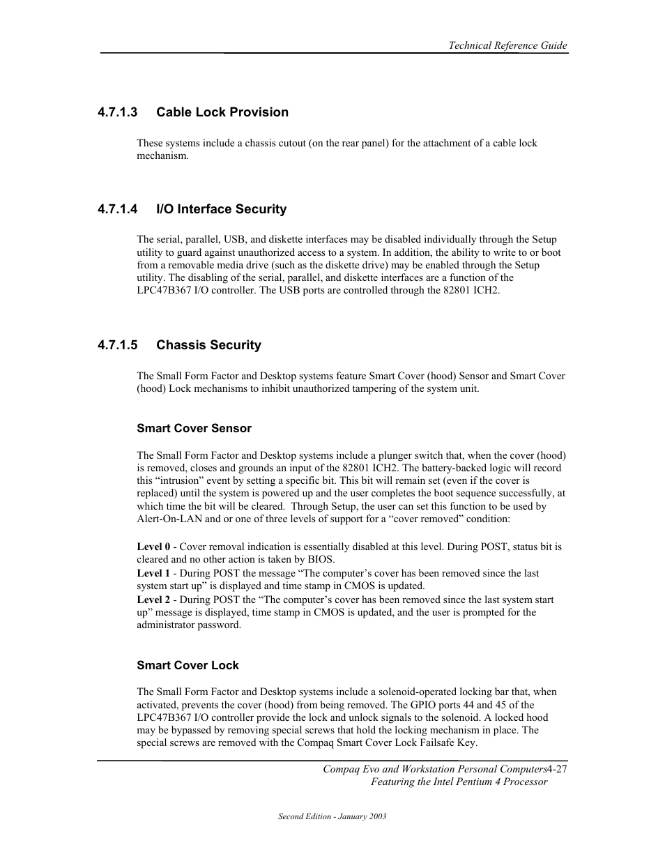 Cable lock provision, I/o interface security, Chassis security | Compaq W4000 User Manual | Page 81 / 229