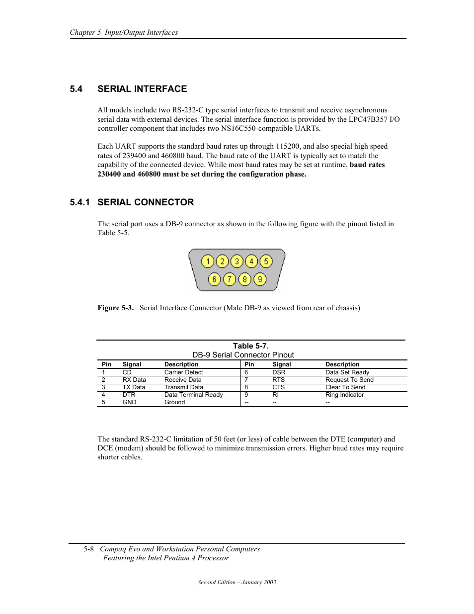 Serial interface, Serial connector, 4 serial interface | 1 serial connector | Compaq W4000 User Manual | Page 95 / 229