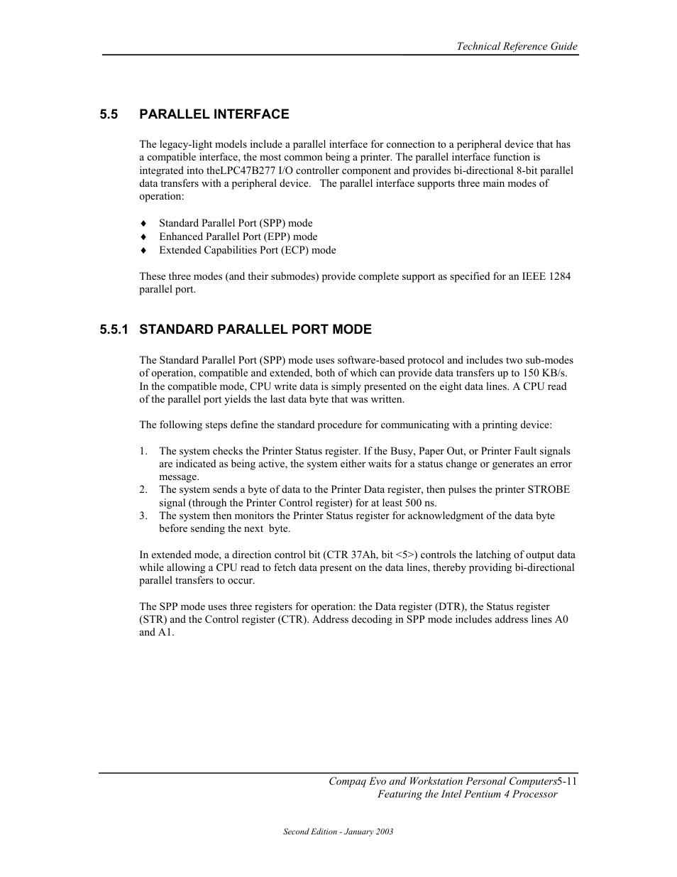 Parallel interface, Standard parallel port mode | Compaq W4000 User Manual | Page 98 / 229