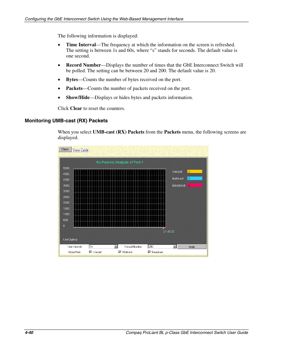 Monitoring umb-cast (rx) packets | Compaq ProLiant Interconnect Switch User Manual | Page 136 / 207