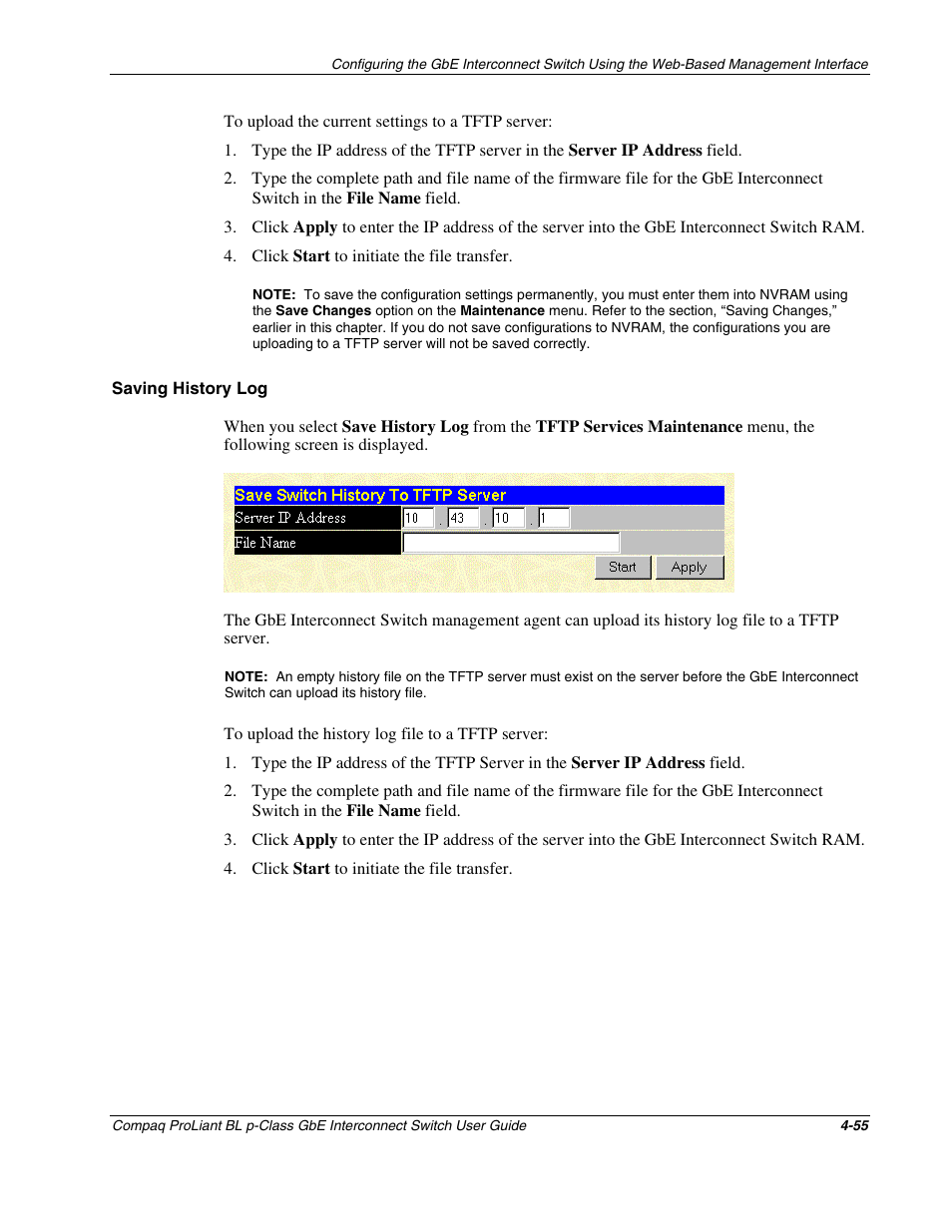 Saving history log | Compaq ProLiant Interconnect Switch User Manual | Page 151 / 207