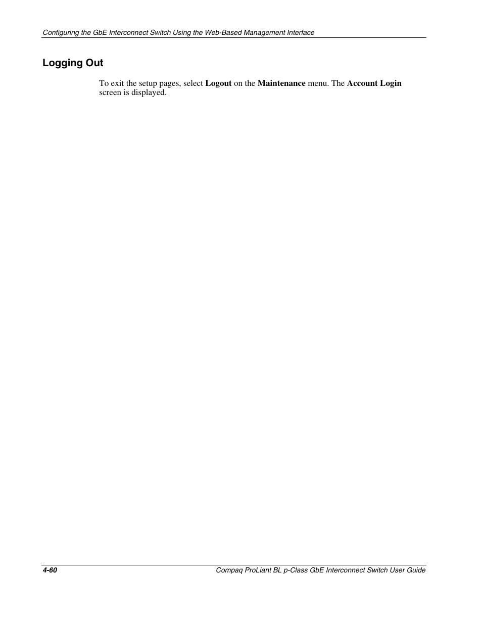 Logging out, Logging out -60 | Compaq ProLiant Interconnect Switch User Manual | Page 156 / 207