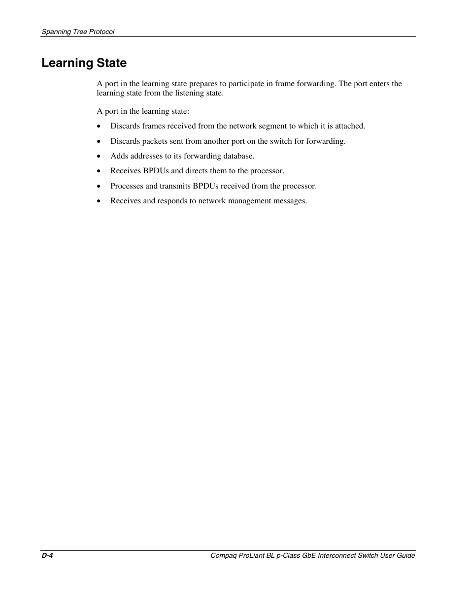 Learning state | Compaq ProLiant Interconnect Switch User Manual | Page 172 / 207