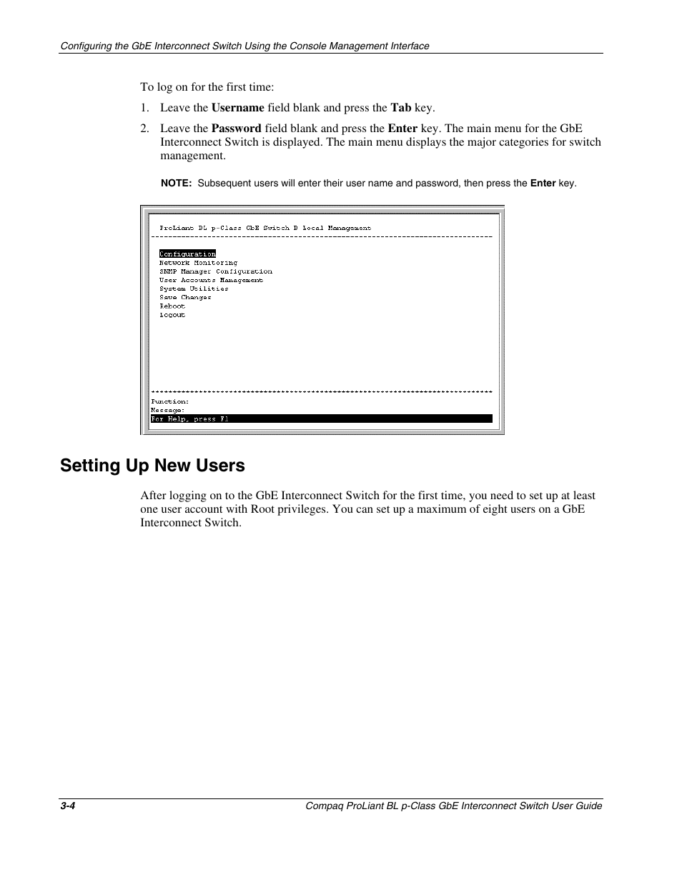 Setting up new users, Setting up new users -4 | Compaq ProLiant Interconnect Switch User Manual | Page 40 / 207