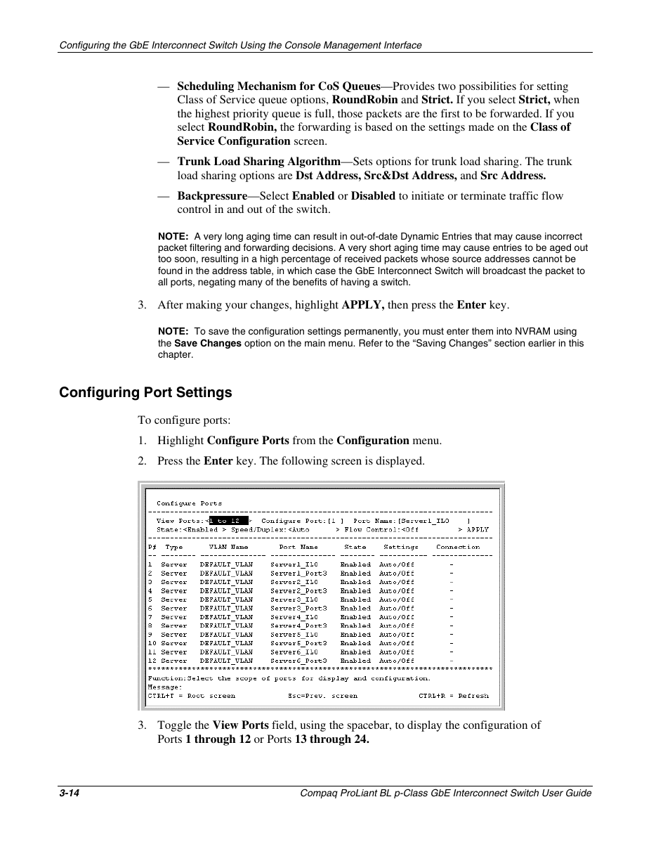 Configuring port settings, Configuring port settings -14 | Compaq ProLiant Interconnect Switch User Manual | Page 50 / 207