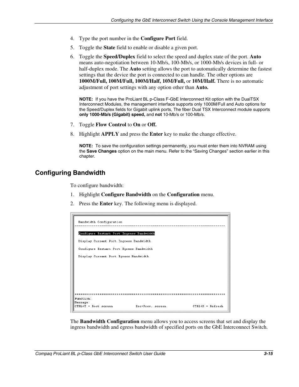 Configuring bandwidth, Configuring bandwidth -15 | Compaq ProLiant Interconnect Switch User Manual | Page 51 / 207