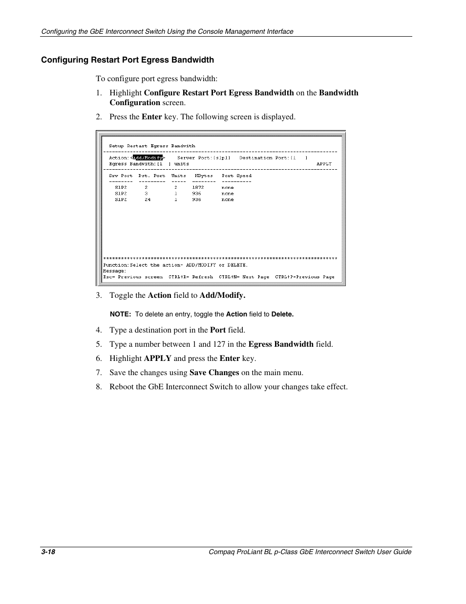Configuring restart port egress bandwidth | Compaq ProLiant Interconnect Switch User Manual | Page 54 / 207