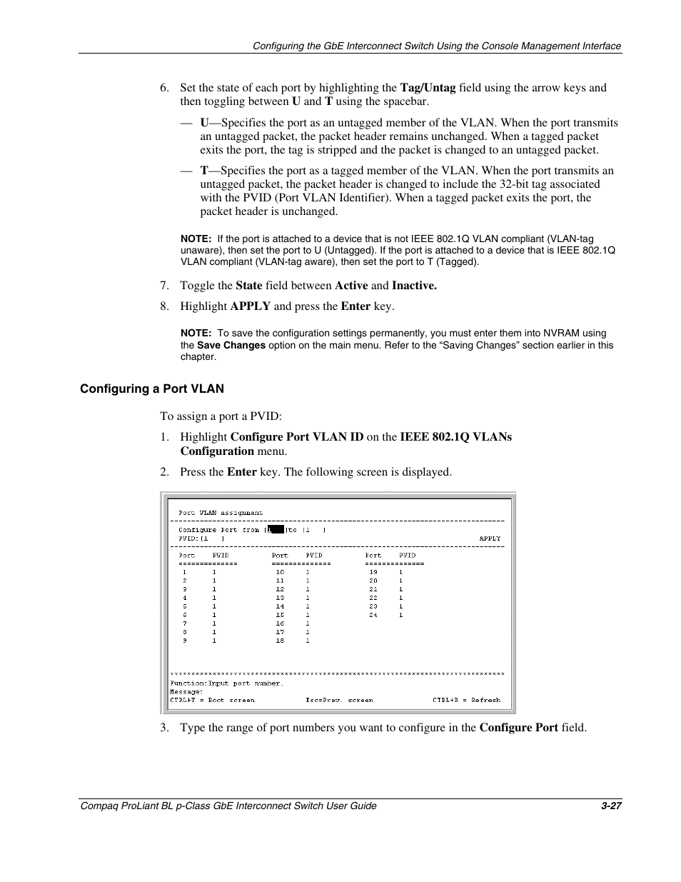 Configuring a port vlan | Compaq ProLiant Interconnect Switch User Manual | Page 63 / 207