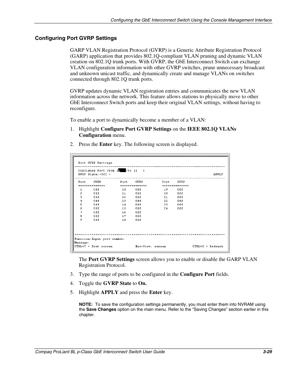 Configuring port gvrp settings | Compaq ProLiant Interconnect Switch User Manual | Page 65 / 207