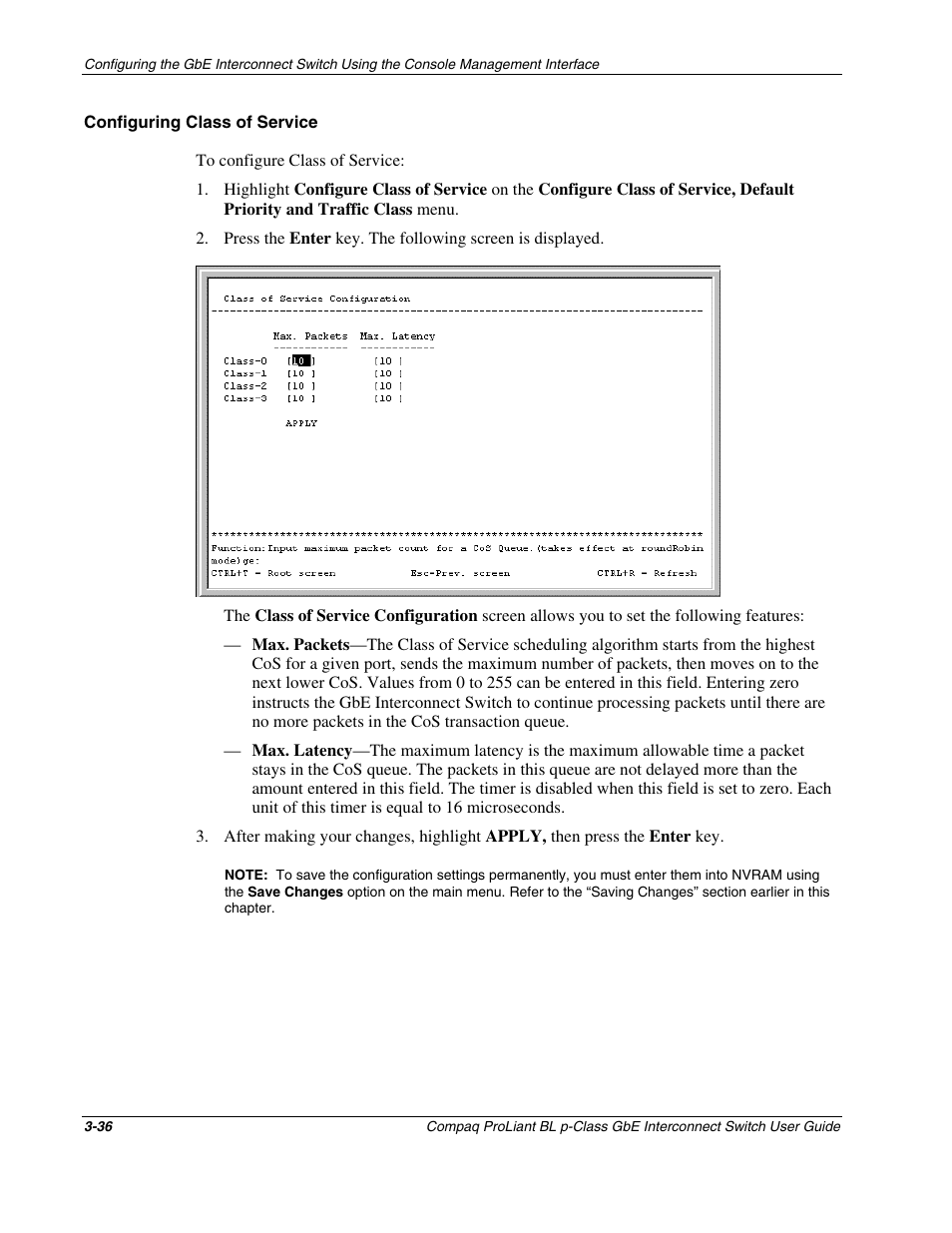 Configuring class of service | Compaq ProLiant Interconnect Switch User Manual | Page 72 / 207