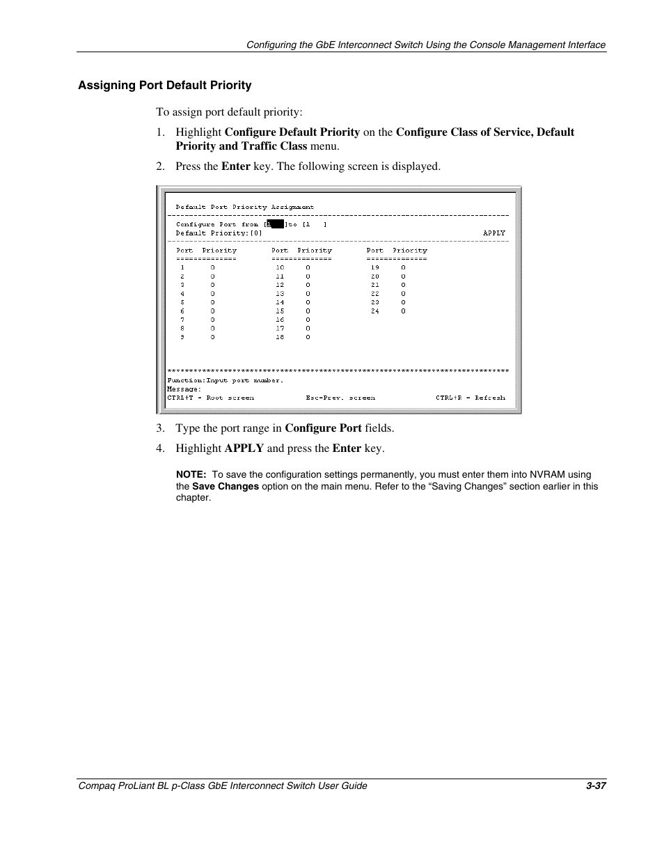 Assigning port default priority | Compaq ProLiant Interconnect Switch User Manual | Page 73 / 207