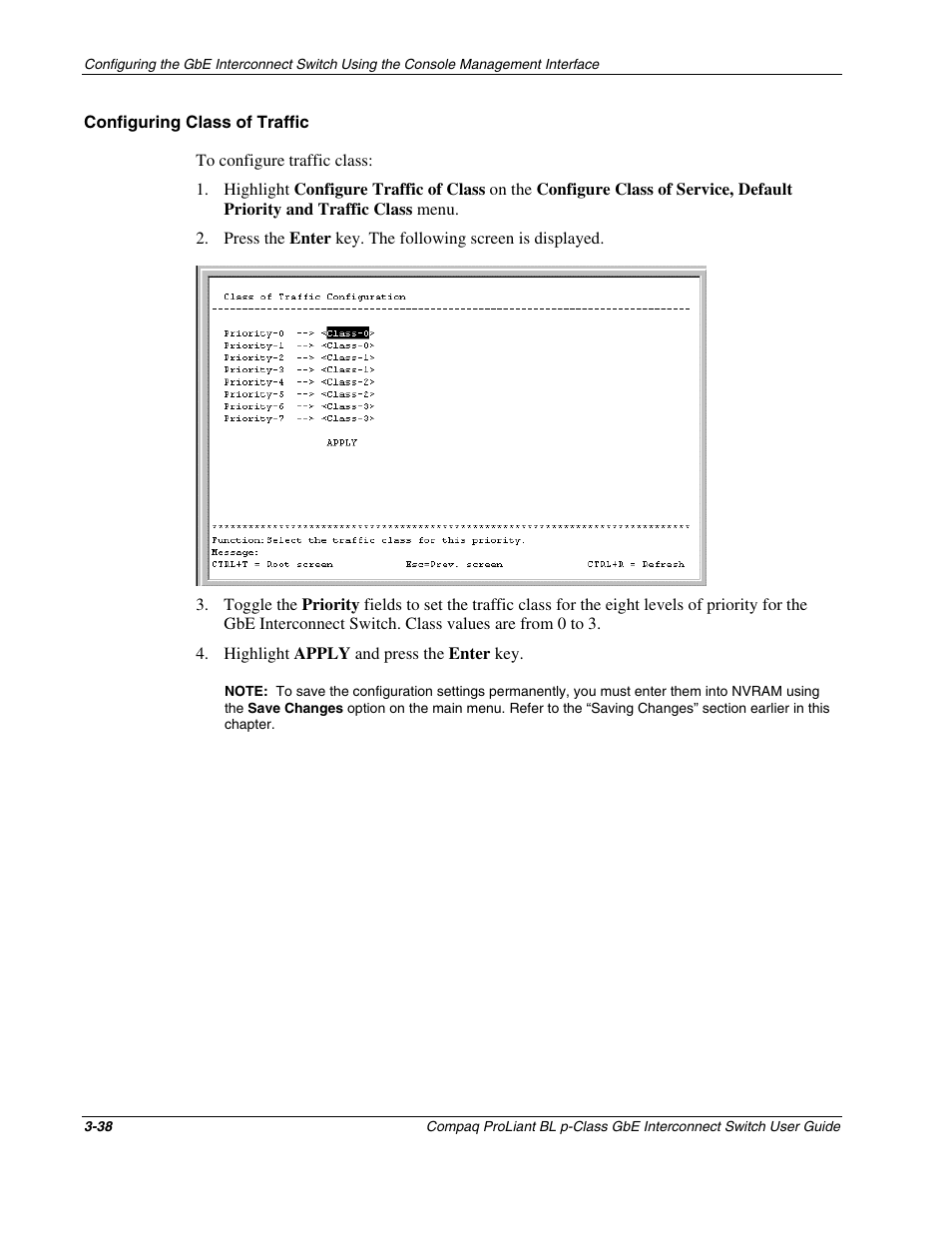 Configuring class of traffic | Compaq ProLiant Interconnect Switch User Manual | Page 74 / 207