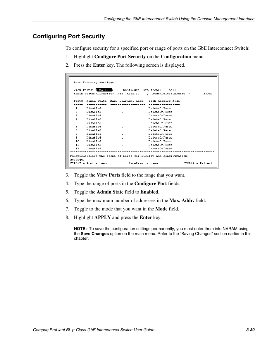 Configuring port security, Configuring port security -39 | Compaq ProLiant Interconnect Switch User Manual | Page 75 / 207