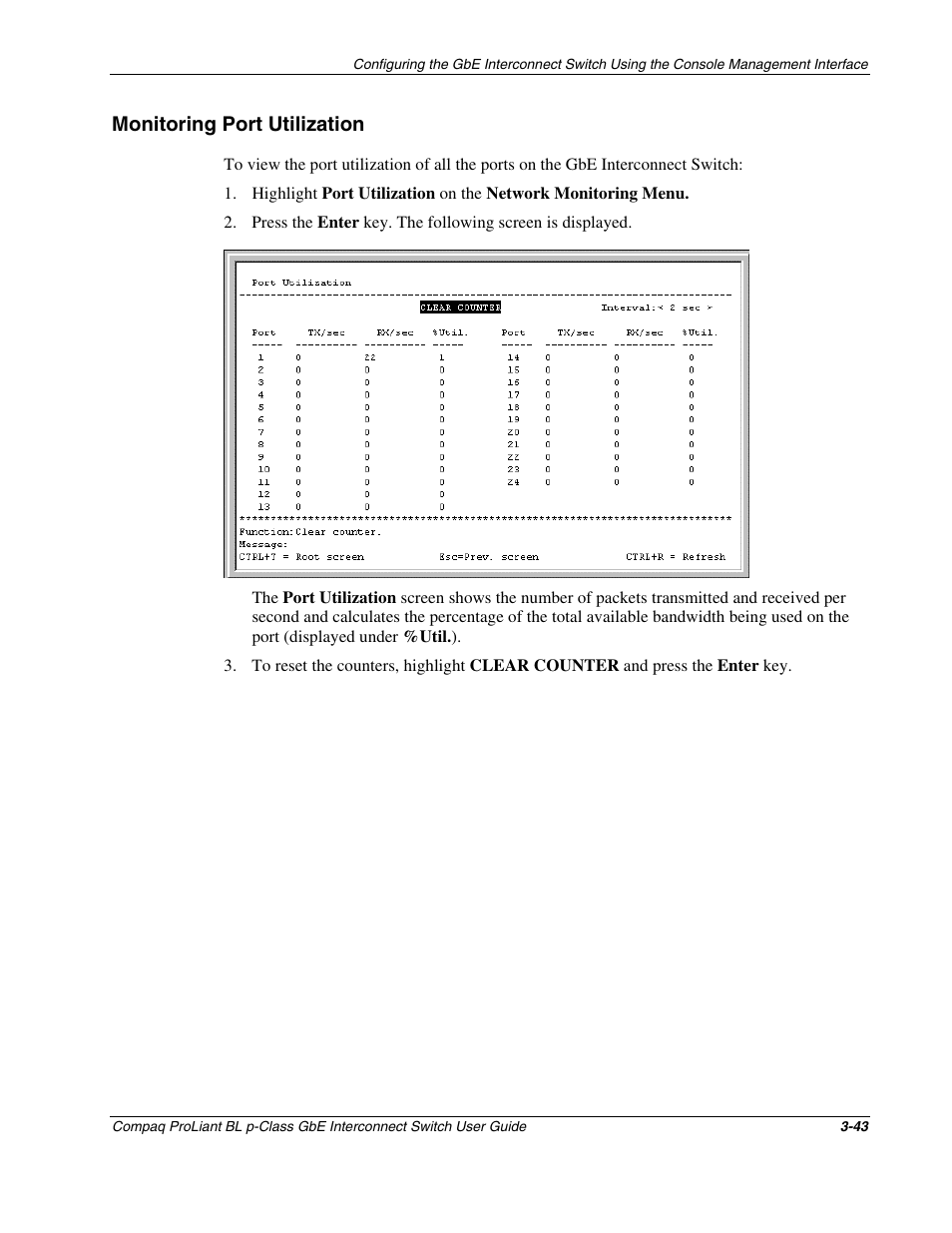 Monitoring port utilization, Monitoring port utilization -43 | Compaq ProLiant Interconnect Switch User Manual | Page 79 / 207