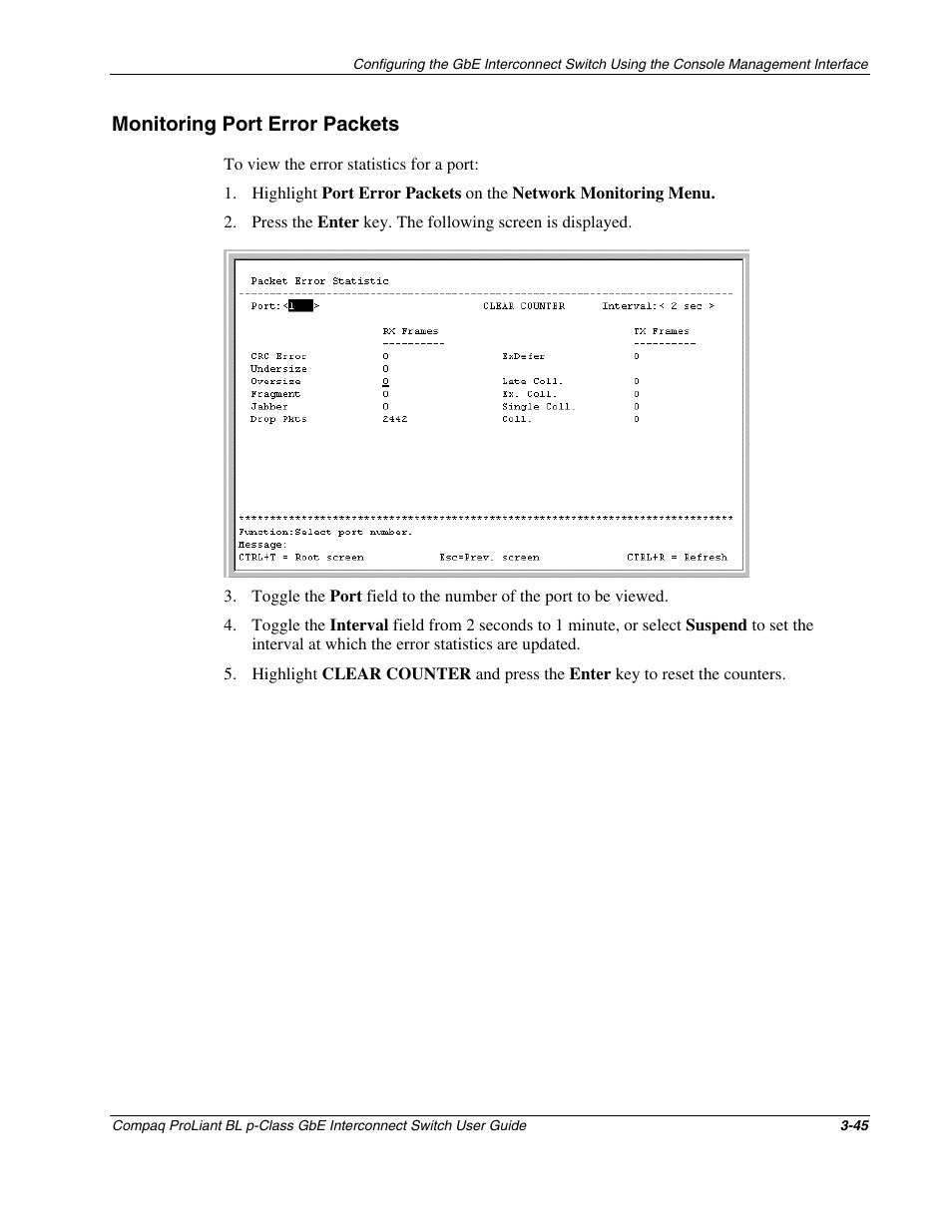 Monitoring port error packets, Monitoring port error packets -45 | Compaq ProLiant Interconnect Switch User Manual | Page 81 / 207