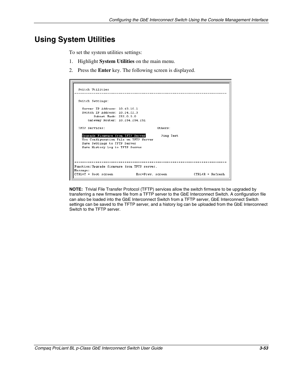Using system utilities, Using system utilities -53 | Compaq ProLiant Interconnect Switch User Manual | Page 89 / 207