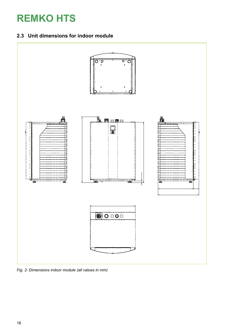 3 unit dimensions for indoor module, Remko hts | REMKO HTS 90 ALU User Manual | Page 16 / 76