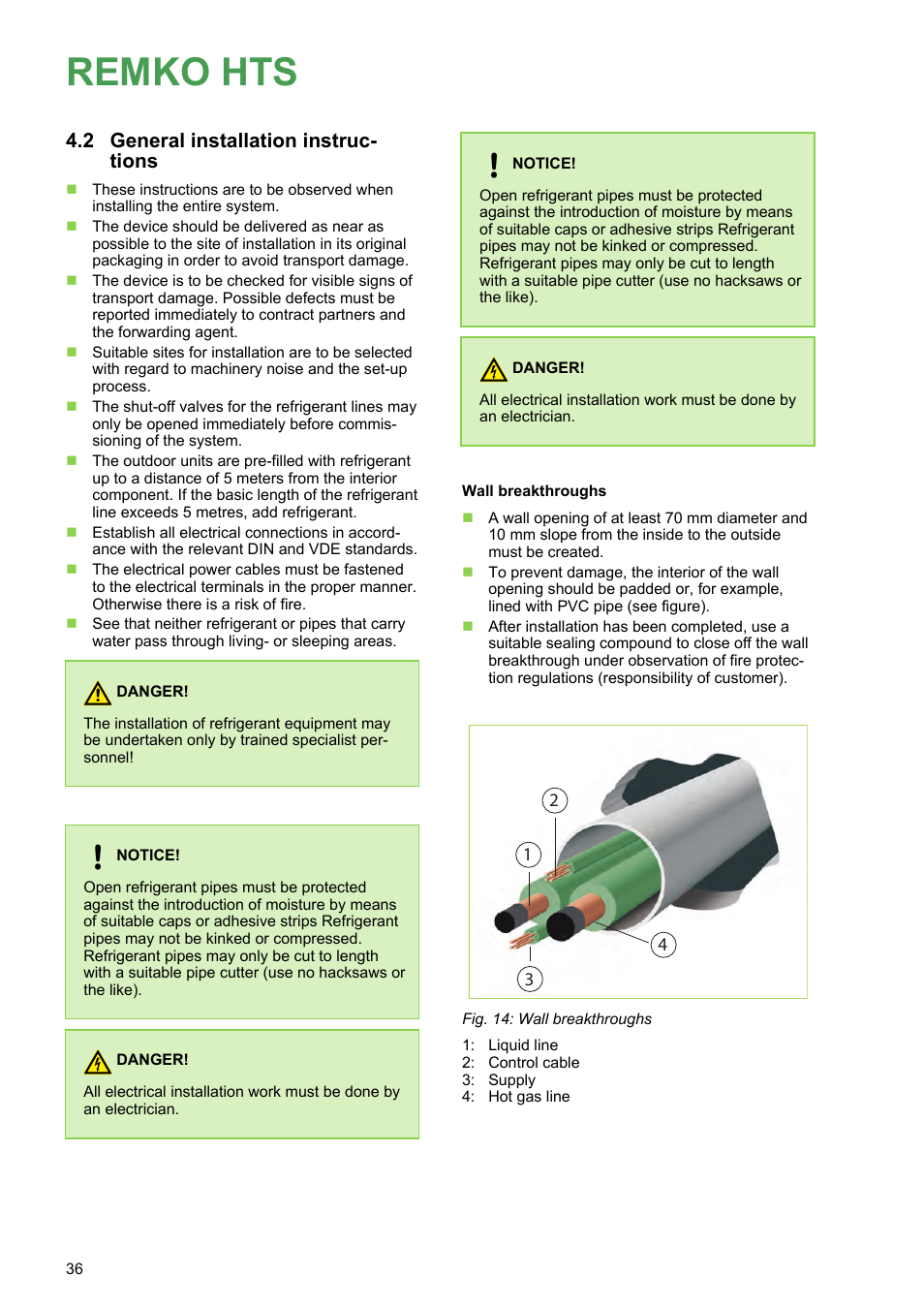 2 general installation instructions, Remko hts, 2 general installation instruc- tions | REMKO HTS 90 ALU User Manual | Page 36 / 76