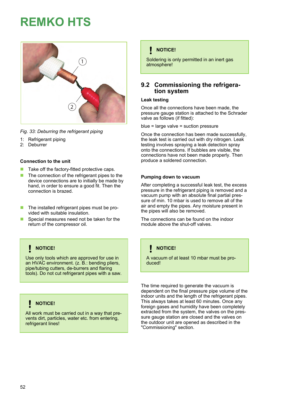 2 commissioning the refrigeration system, Remko hts, 2 commissioning the refrigera- tion system | REMKO HTS 90 ALU User Manual | Page 52 / 76