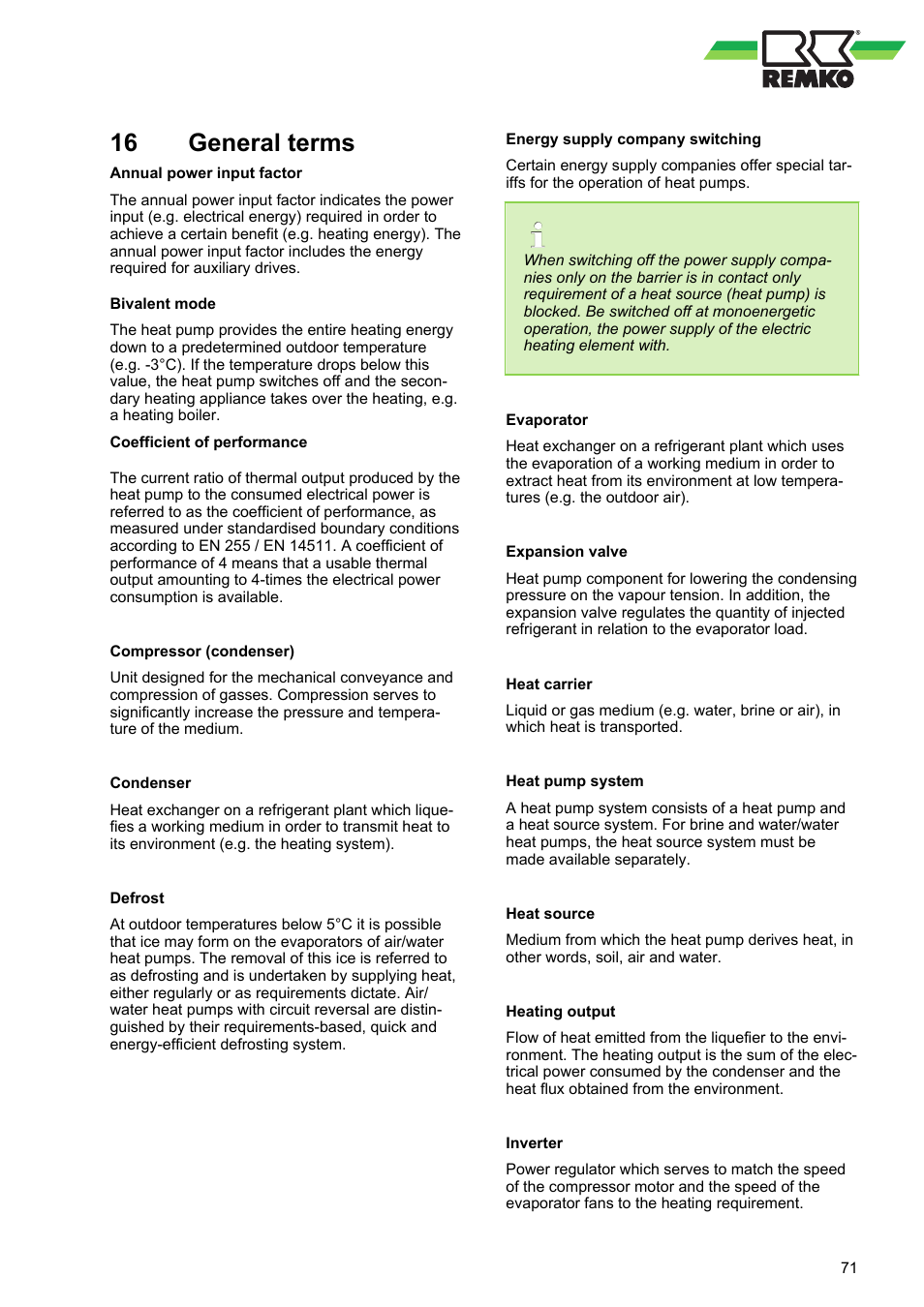 16 general terms, General terms | REMKO HTS 90 ALU User Manual | Page 71 / 76