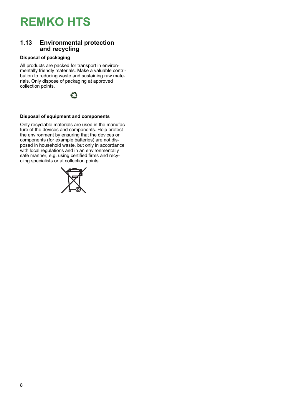 13 environmental protection and recycling, Remko hts | REMKO HTS 90 ALU User Manual | Page 8 / 76