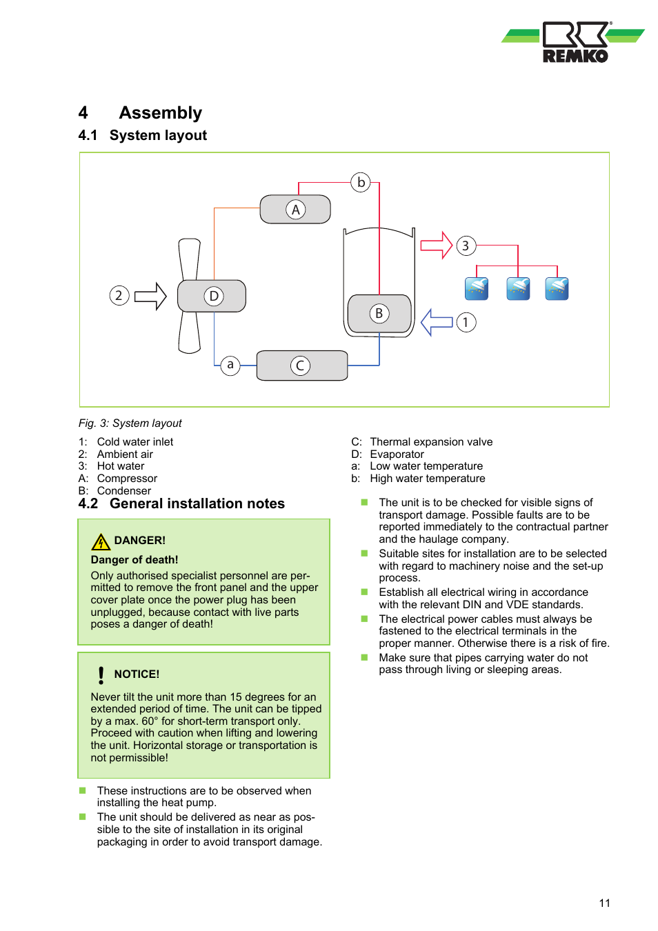 4 assembly, 1 system layout, 2 general installation notes | 4assembly | REMKO RBW 300 PV User Manual | Page 11 / 48