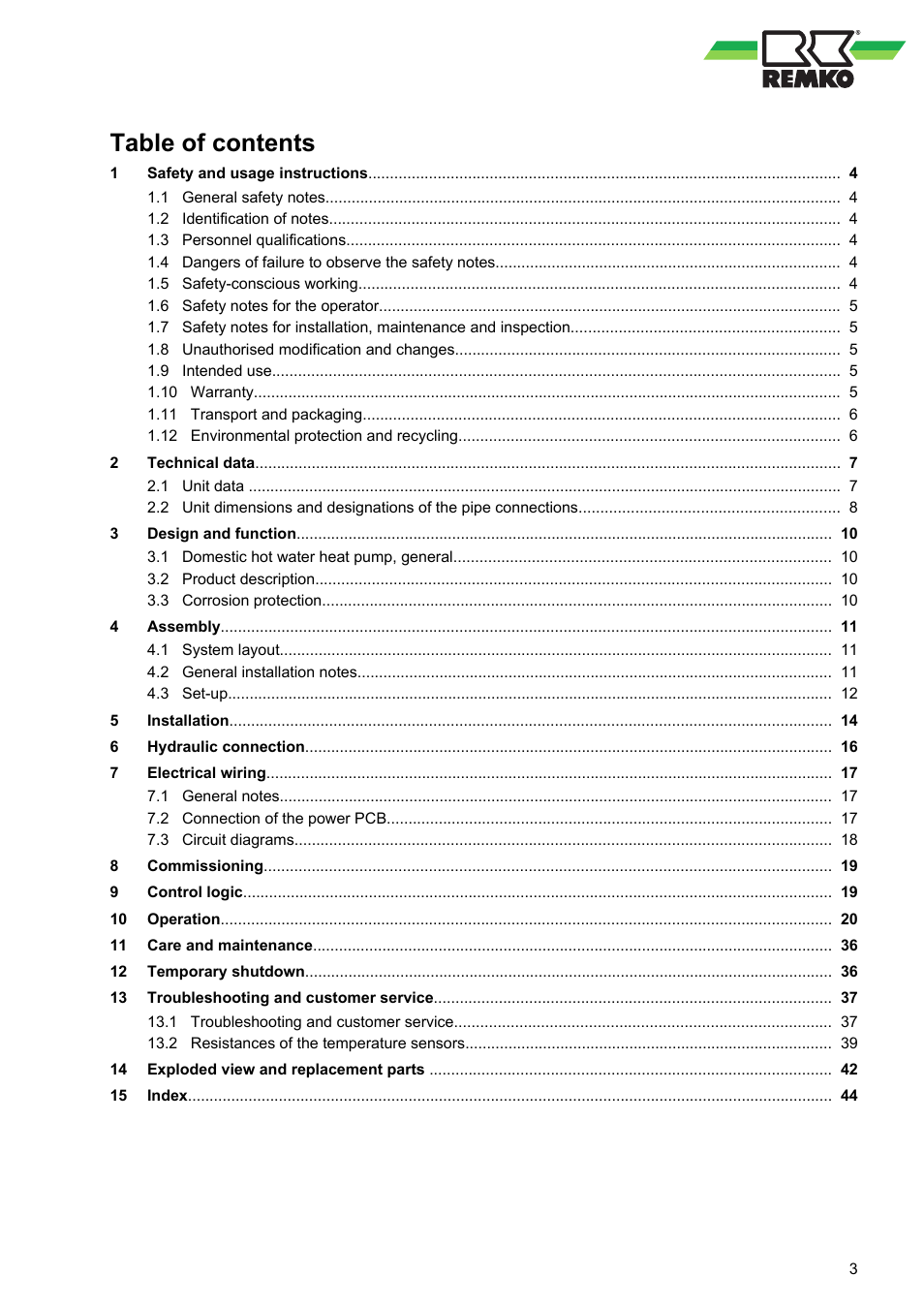 REMKO RBW 300 PV User Manual | Page 3 / 48
