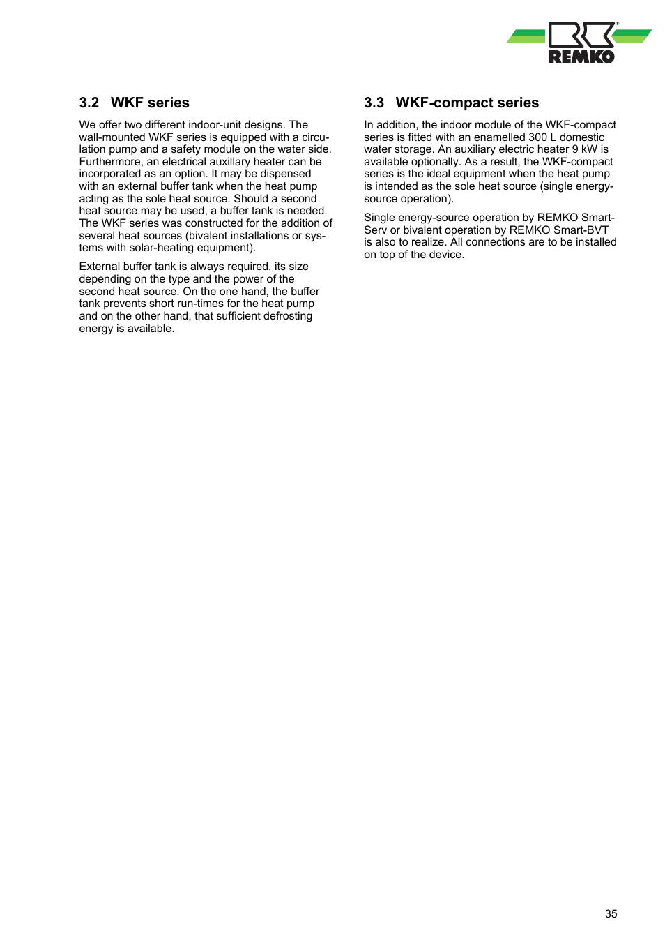 2 wkf series, 3 wkf-compact series, 2 wkf series 3.3 wkf-compact series | Wkf series, Wkf-compact series | REMKO WKF 85 User Manual | Page 35 / 96