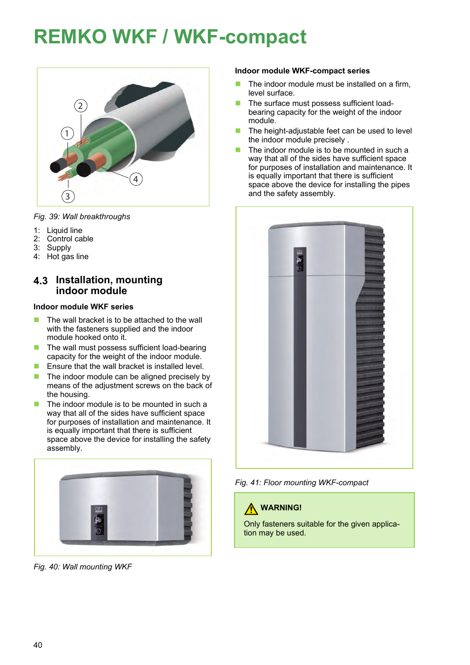 3 installation, mounting indoor module, Remko wkf / wkf-compact | REMKO WKF 85 User Manual | Page 40 / 96