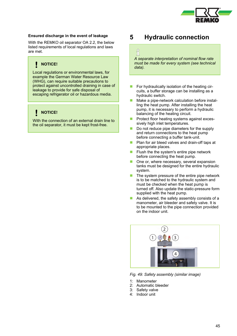 5 hydraulic connection, Hydraulic connection | REMKO WKF 85 User Manual | Page 45 / 96