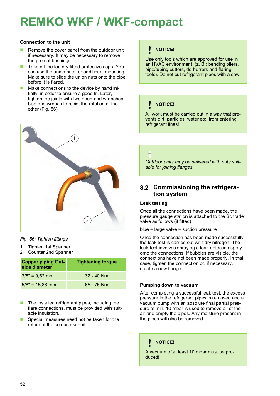 2 commissioning the refrigeration system, Remko wkf / wkf-compact, Commissioning the refrigera- tion system | REMKO WKF 85 User Manual | Page 52 / 96