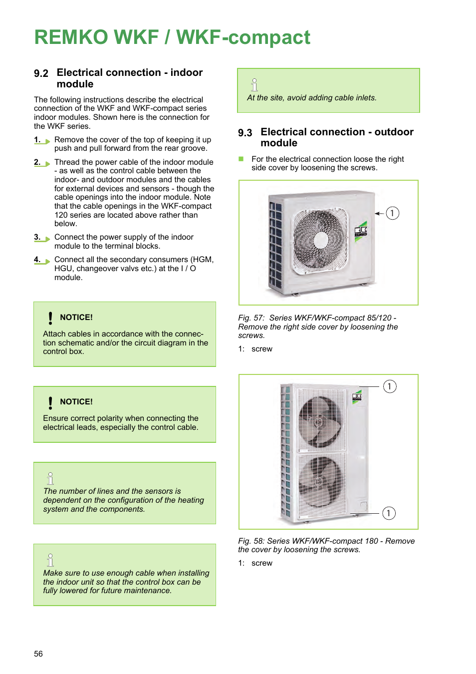 2 electrical connection - indoor module, 3 electrical connection - outdoor module, Remko wkf / wkf-compact | Electrical connection - indoor module, Electrical connection - outdoor module | REMKO WKF 85 User Manual | Page 56 / 96