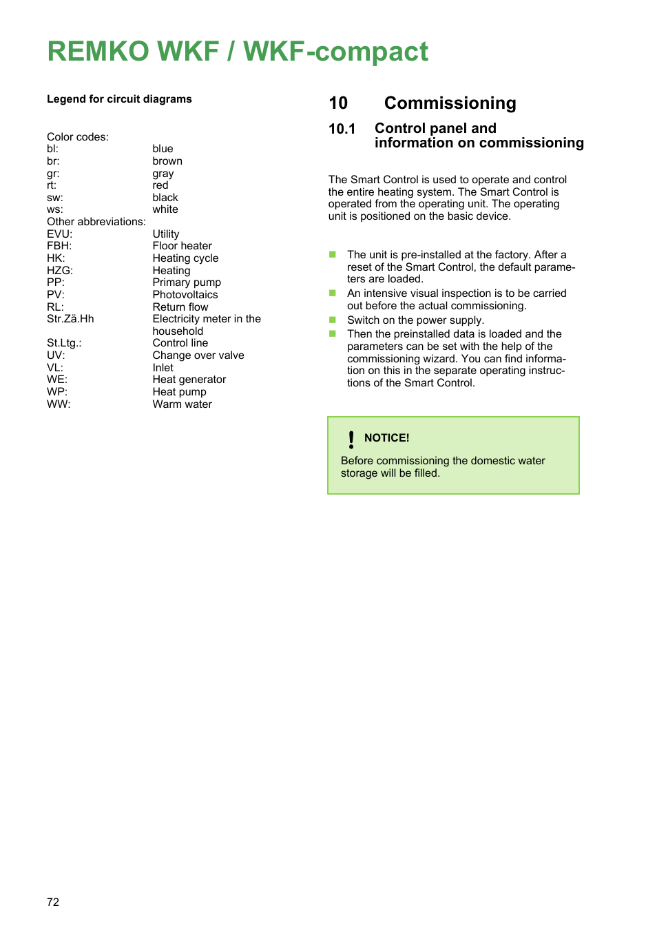 10 commissioning, 1 control panel and information on commissioning, Remko wkf / wkf-compact | Commissioning, Control panel and information on commissioning | REMKO WKF 85 User Manual | Page 72 / 96