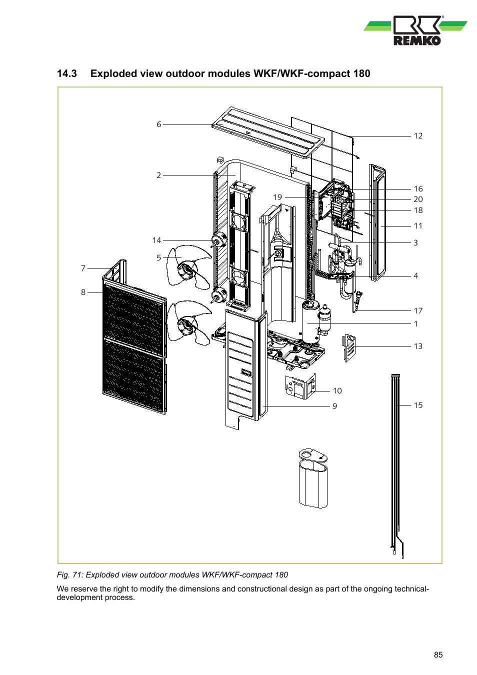 Exploded view outdoor modules wkf/wkf-compact 180 | REMKO WKF 85 User Manual | Page 85 / 96