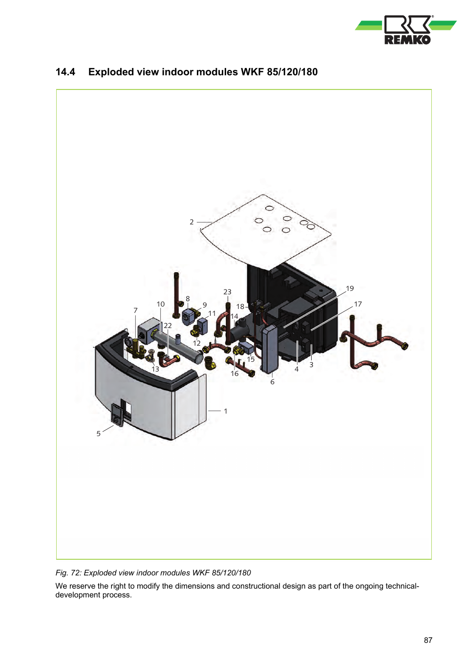 4 exploded view indoor modules wkf 85/120/180 | REMKO WKF 85 User Manual | Page 87 / 96