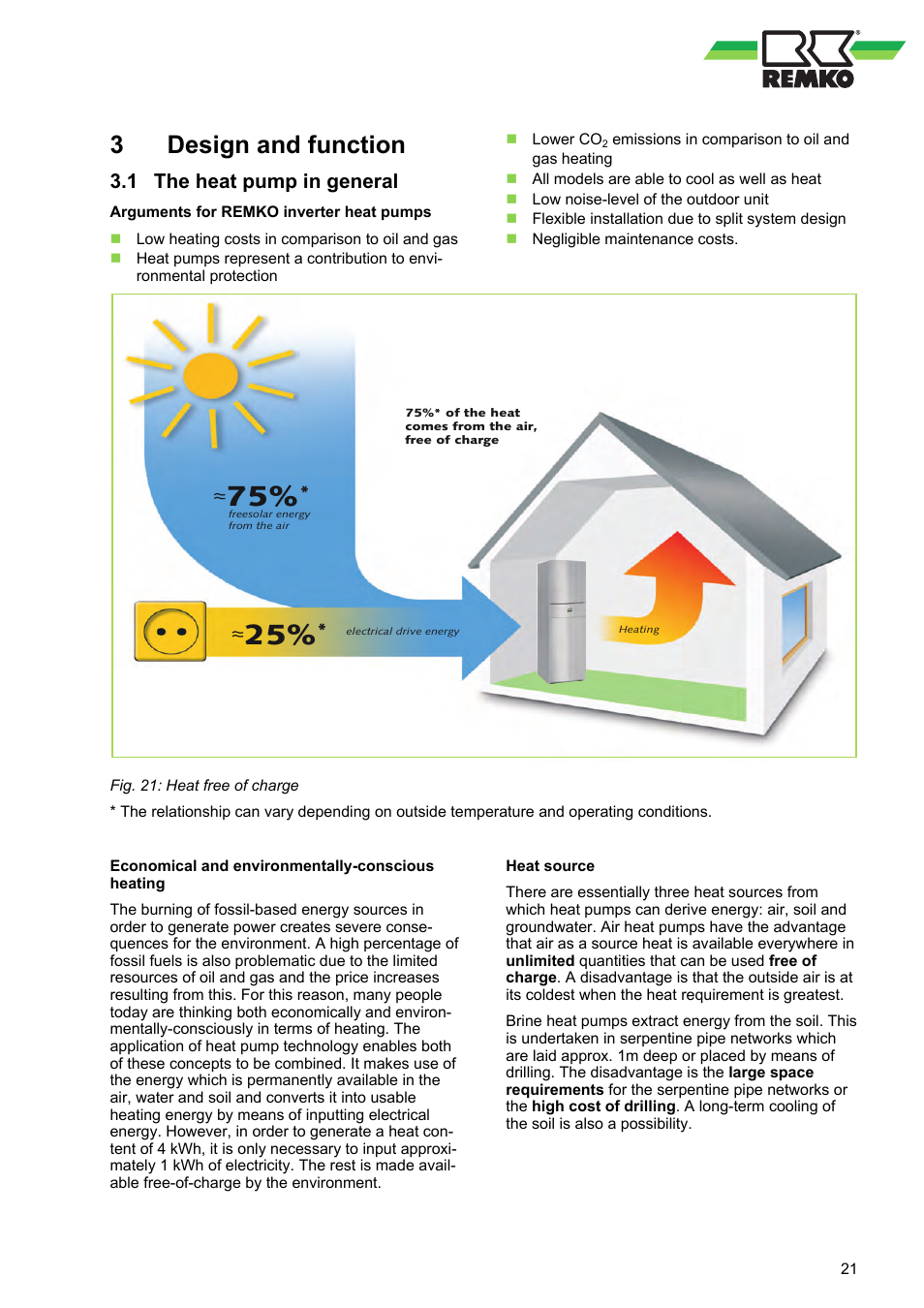 3 design and function, 1 the heat pump in general, Design and function 3.1 the heat pump in general | Design and function, The heat pump in general | REMKO WKF 120 Duo User Manual | Page 21 / 64