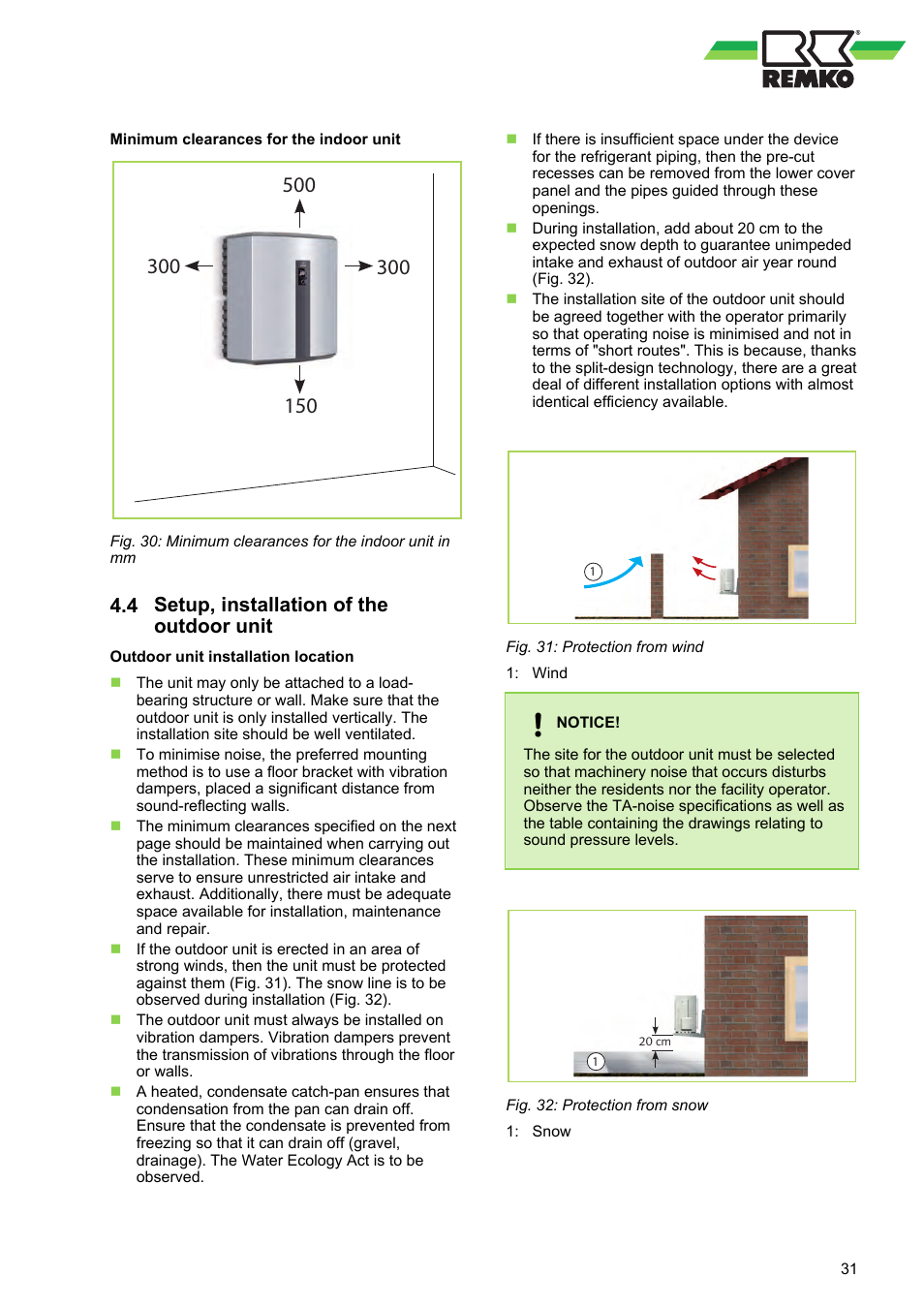 4 setup, installation of the outdoor unit, Setup, installation of the outdoor unit | REMKO WKF 120 Duo User Manual | Page 31 / 64