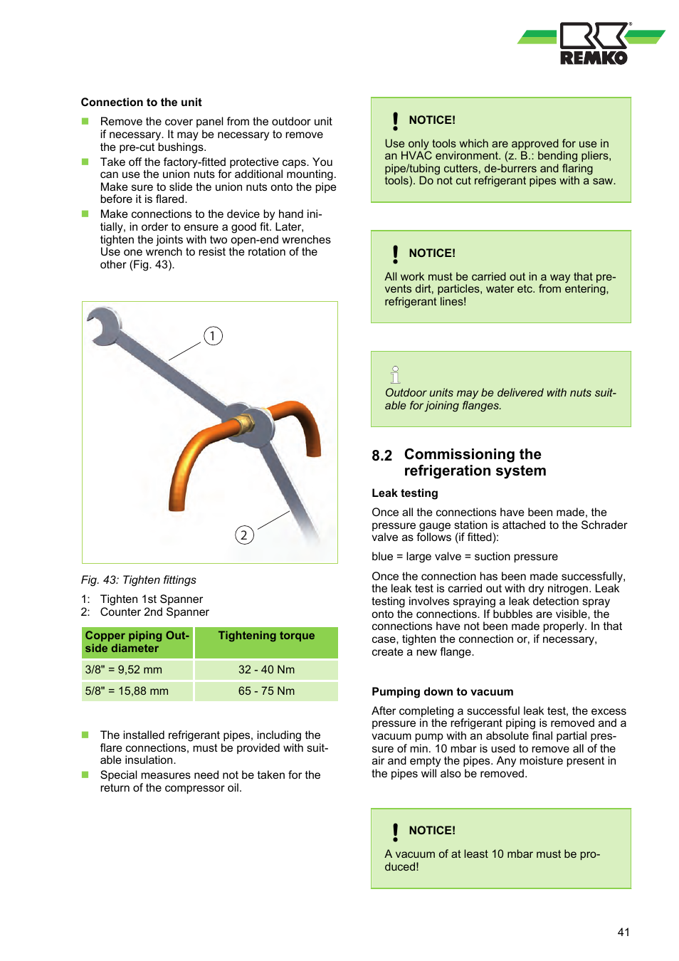 2 commissioning the refrigeration system, Commissioning the refrigeration system | REMKO WKF 120 Duo User Manual | Page 41 / 64